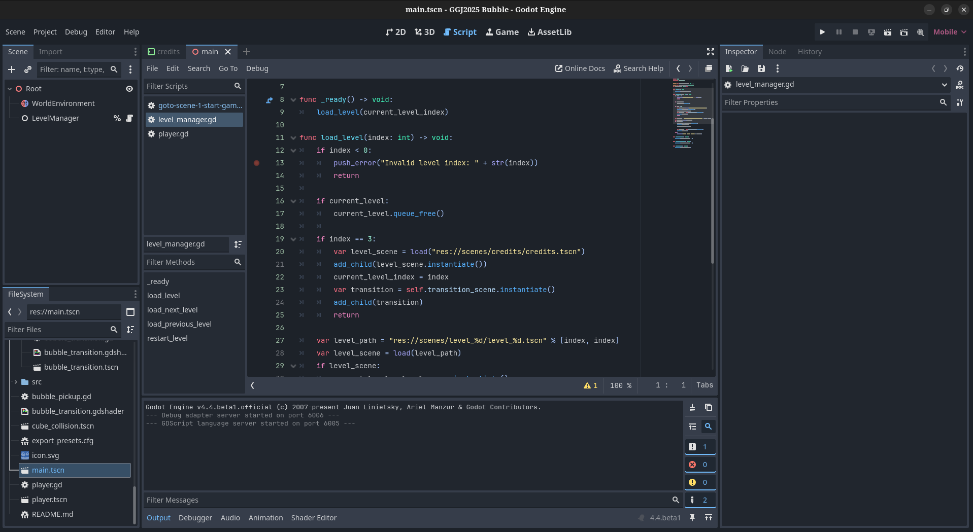 Code Example for Scene Transitions